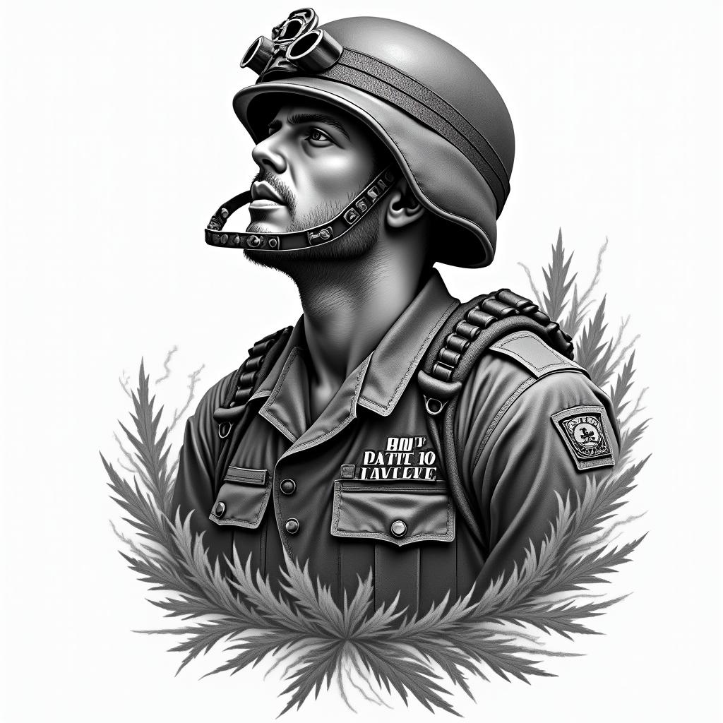 A Bible Quote for battle with a US Marine Corps Aestheticin portrait tattoo style, featuring a highly realistic and detailed depiction  - Variation 4