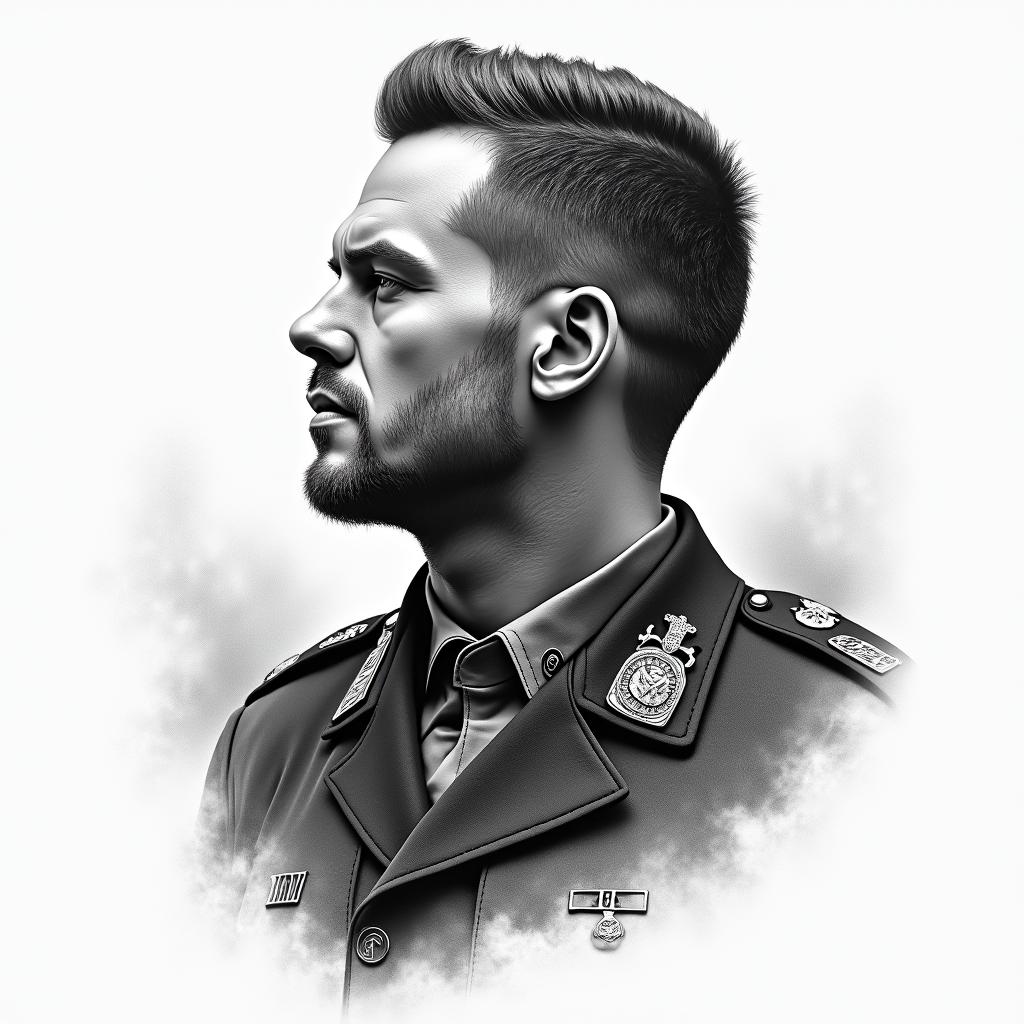A Bible Quote for battle with a US Marine Corps Aestheticin portrait tattoo style, featuring a highly realistic and detailed depiction  - Variation 2