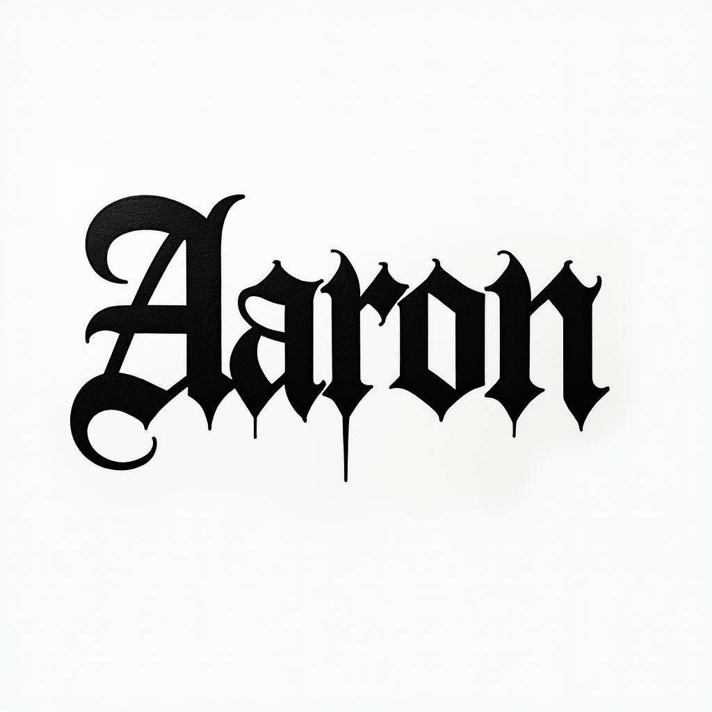 Aarontext-based tattoo, gothic font ultra-realistic, perfectly placed, high-quality font design, photo-realistic shading, 8k, high quality, finely detailed typography - Variation 2