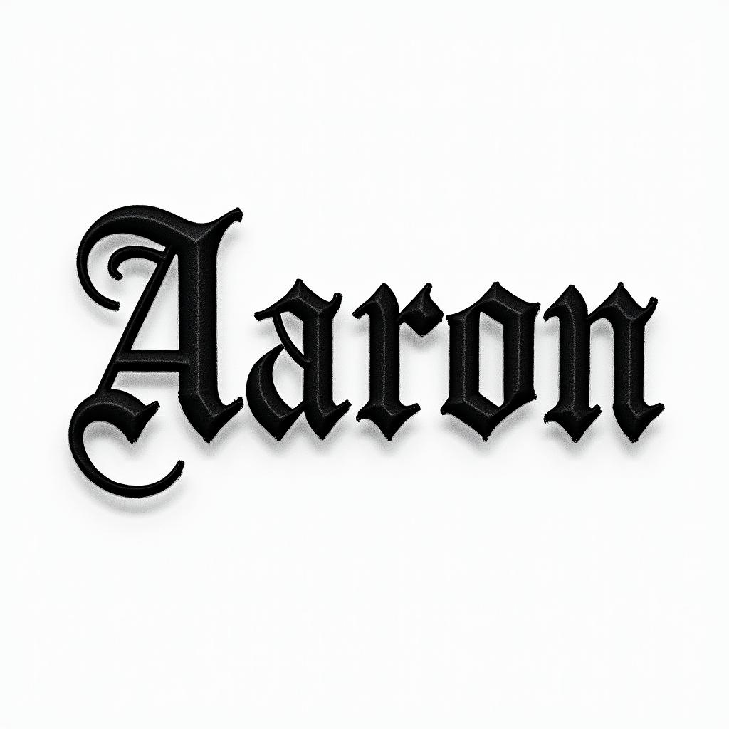 Aarontext-based tattoo, gothic font ultra-realistic, perfectly placed, high-quality font design, photo-realistic shading, 8k, high quality, finely detailed typography