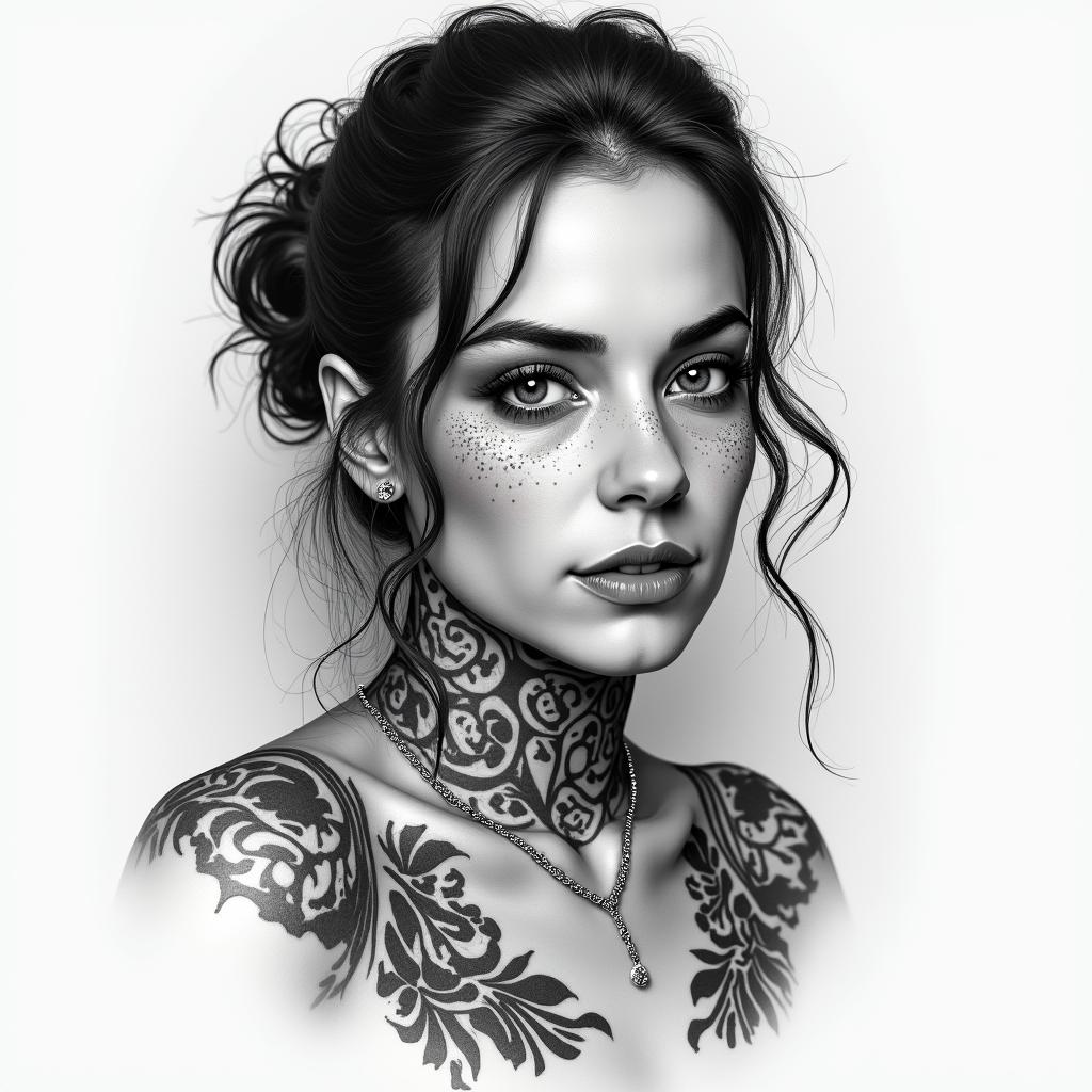 Estefania, cáncer, CDMXin portrait tattoo style, featuring a highly realistic and detailed depiction