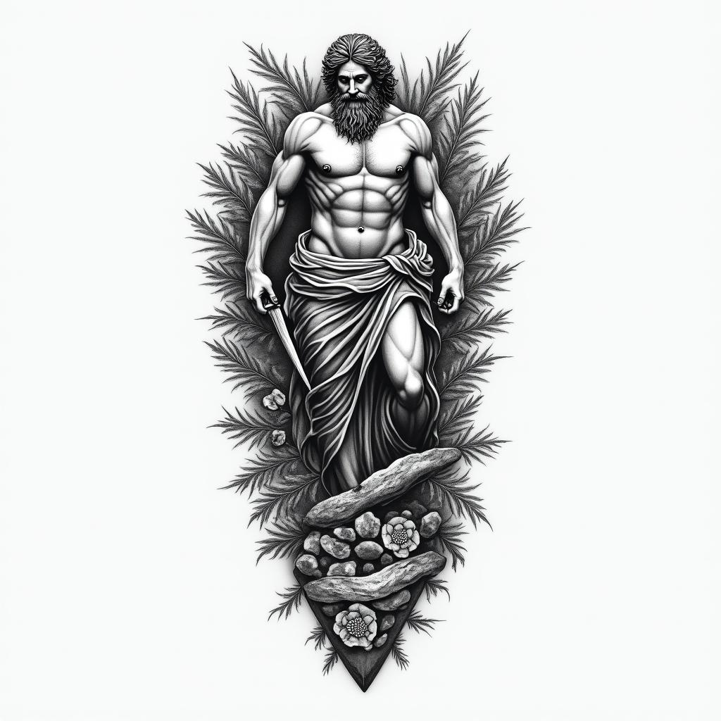 I want a full left arm sleeve tattoo. the idea is that my father is a Stonemason who works most of the time on tomb stones and i want the whole opposite of it. "Him" as a Greek God who uses a chisel to "carve" or "build" the opposide of a "tomb" with my Initials "T" and "K" and my Birthday 27. march 2003
higly detailed tattoo