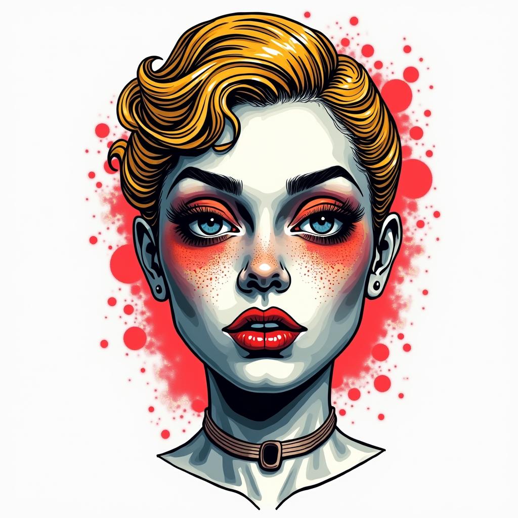 Greecein pop art style tattoo, featuring bold and vibrant colors, exaggerated outlines, iconic imagery, inspired by comic books and speech bubbles, comic book characters, retro pop culture - Variation 7