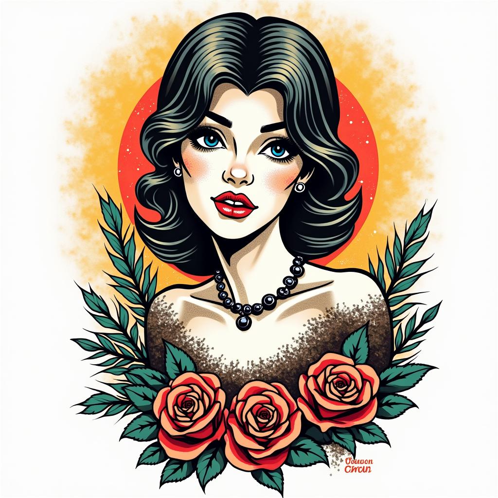 Greecein pop art style tattoo, featuring bold and vibrant colors, exaggerated outlines, iconic imagery, inspired by comic books and speech bubbles, comic book characters, retro pop culture - Variation 4