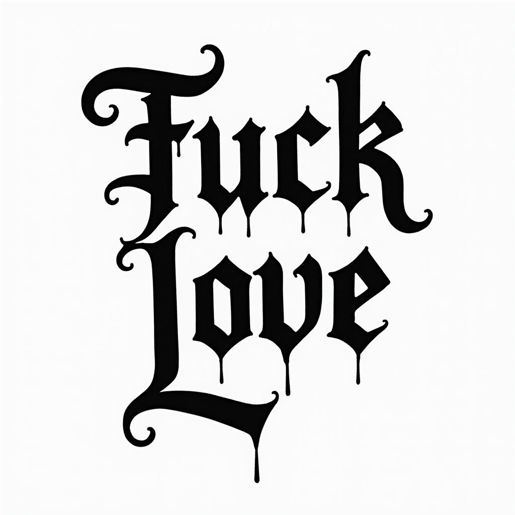 Fuck Lovetext-based tattoo, gothic font ultra-realistic, perfectly placed, high-quality font design, photo-realistic shading, 8k, high quality, finely detailed typography - Variation 4