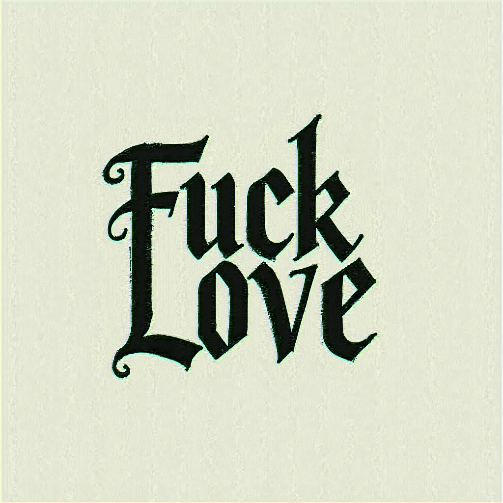 Fuck Lovetext-based tattoo, gothic font ultra-realistic, perfectly placed, high-quality font design, photo-realistic shading, 8k, high quality, finely detailed typography - Variation 3
