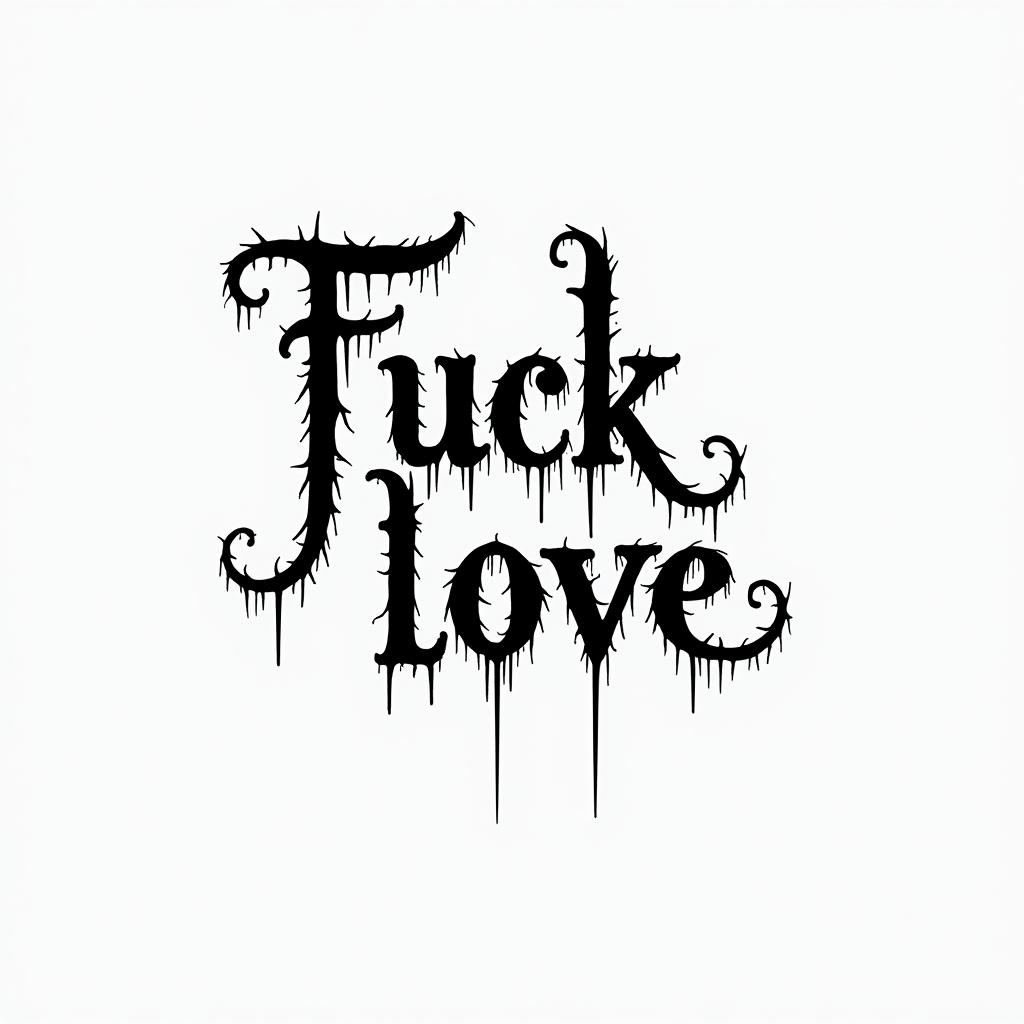 Fuck Lovetext-based tattoo, gothic font ultra-realistic, perfectly placed, high-quality font design, photo-realistic shading, 8k, high quality, finely detailed typography