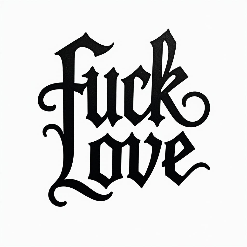 Fuck Lovetext-based tattoo, gothic font ultra-realistic, perfectly placed, high-quality font design, photo-realistic shading, 8k, high quality, finely detailed typography - Variation 2
