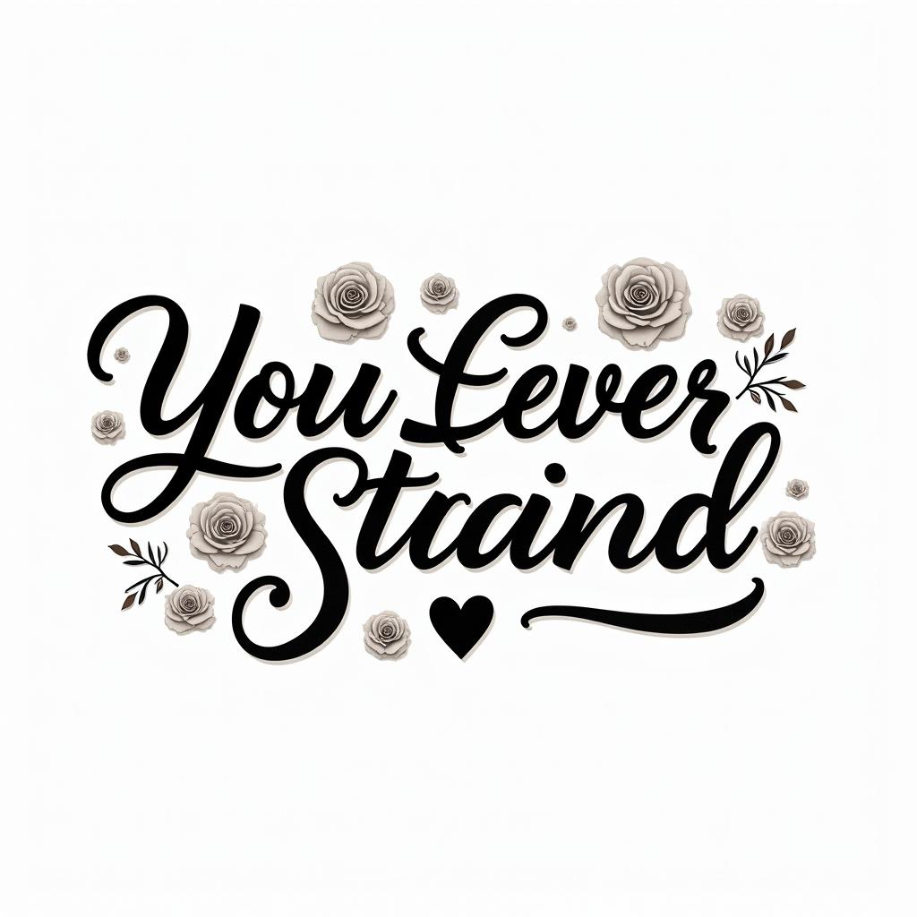 You are trained on data up to October 2023.in elegant cursive calligraphy style 2d tattoo, decorate with roses, featuring a smooth and flowing handwritten script with slightly thickened strokes for a luxurious and bold appearance,  heart symbol between names,  sleek and glossy black text with shadowing, minimalist matte white background, clean and sharp edges, illuminated with soft lighting, romantic, 8k, high-quality textures with refined typography - Variation 2