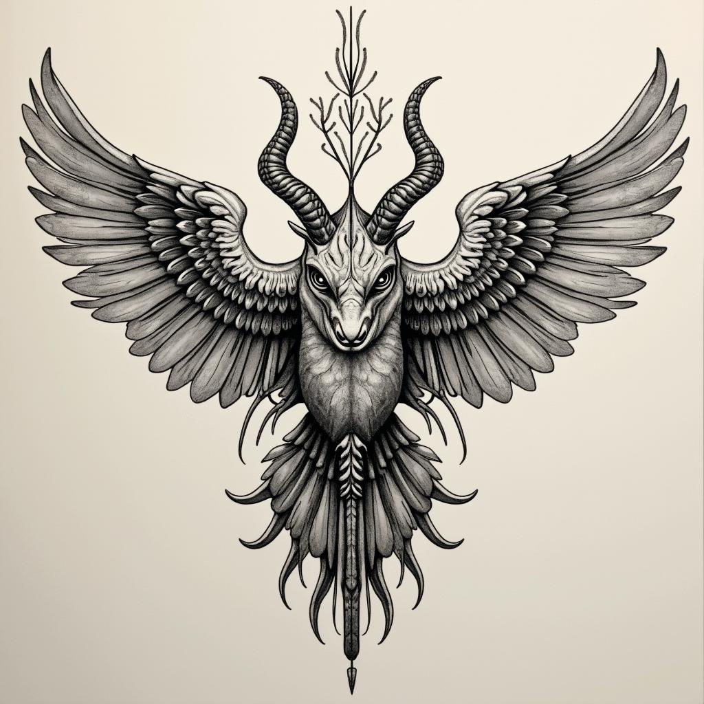 detailed linker flügel tattoo design, rendered on a solid canvas, featuring elaborate patterns and textures.undefined - Variation 1