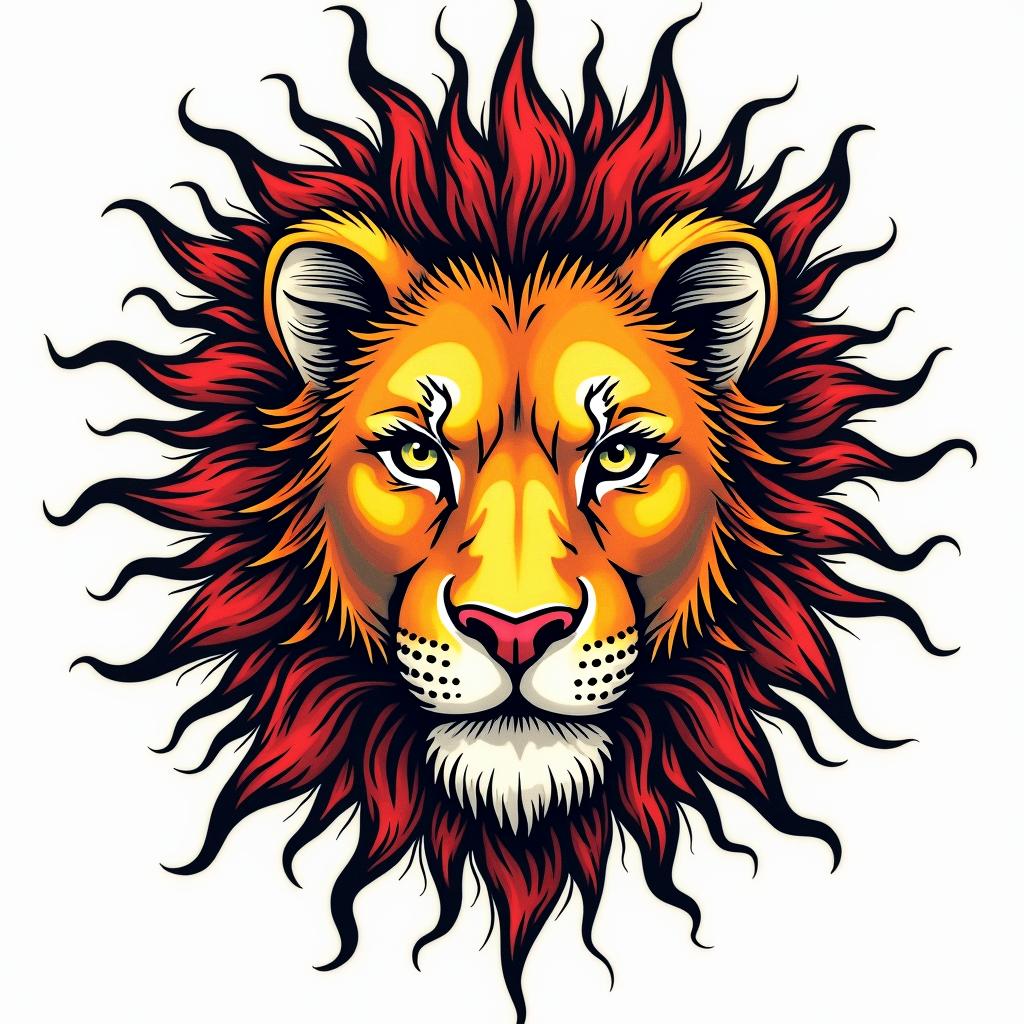 Leo sign, year 1998in pop art style tattoo, featuring bold and vibrant colors, exaggerated outlines, iconic imagery, inspired by comic books and speech bubbles, comic book characters, retro pop culture - Variation 1