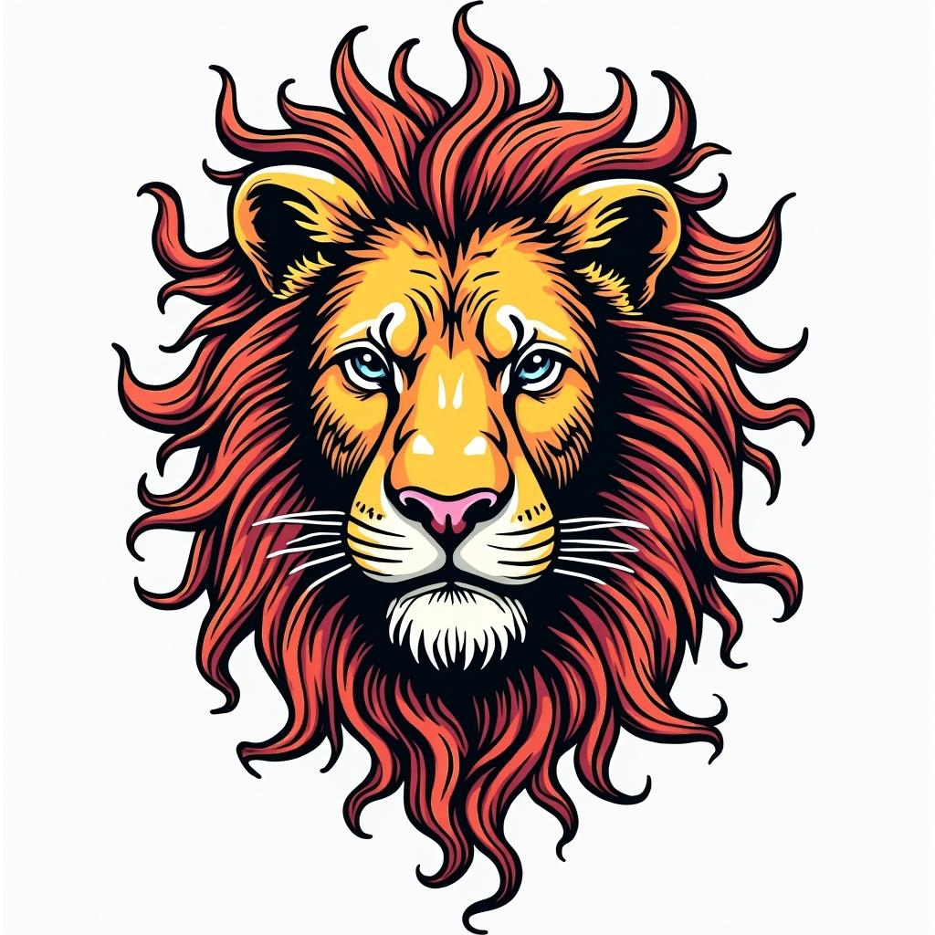 Leo sign, year 1998in pop art style tattoo, featuring bold and vibrant colors, exaggerated outlines, iconic imagery, inspired by comic books and speech bubbles, comic book characters, retro pop culture - Variation 3