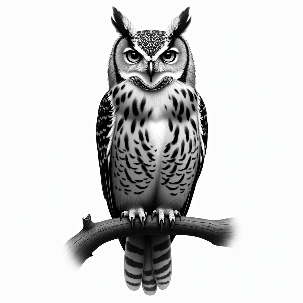 owl on a branchin realism tattoo style, featuring a highly detailed, lifelike, capturing every detail, photorealistic, ultra realistic, intricate shading, smooth and sharp, - Variation 2
