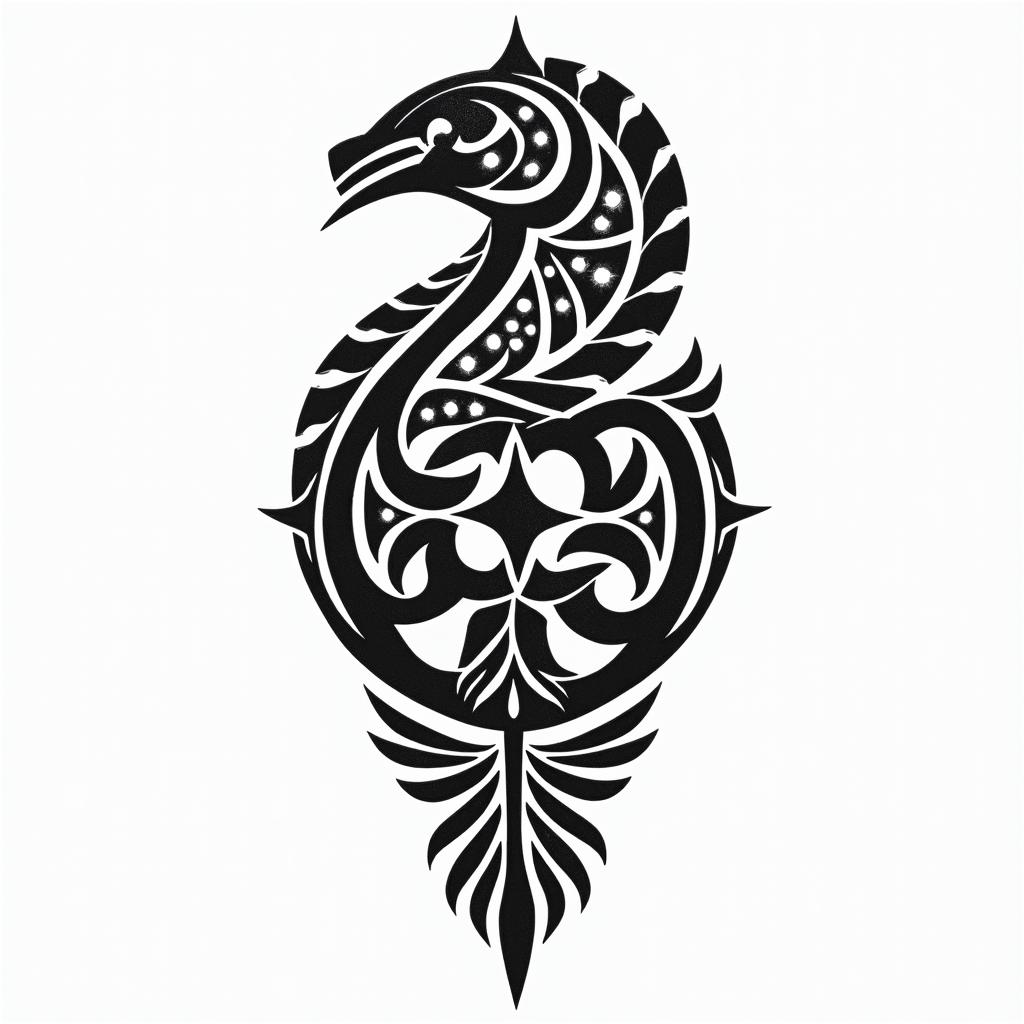 Samuele, Italian-English Pisces sign who lives in Tuscany.in tribal tattoo style, featuring bold and black geometric shapes, curved lines, intertwine and flow seamlessly, creating a powerful and symbolic design, polynesian and maori styles - Variation 4