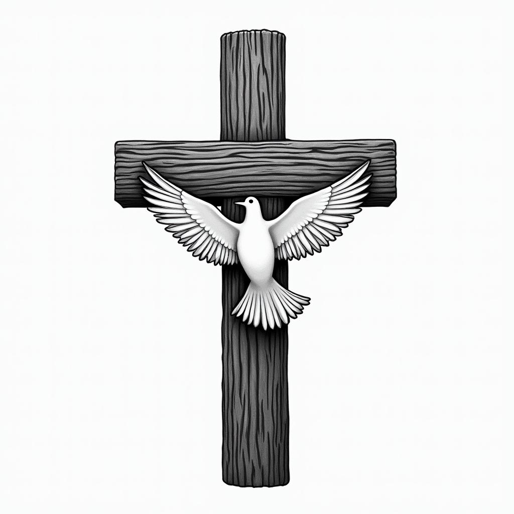WOODEN CROSS WITH NAME "BUB" and date 03/23/1991 on one side AND "PAP" with date 11/10/1986 on other side WITH A WHITE DOVE LANDING ON top of IT and "mom" with 11/17/2017 on the dovehigly detailed tattoo - Variation 12