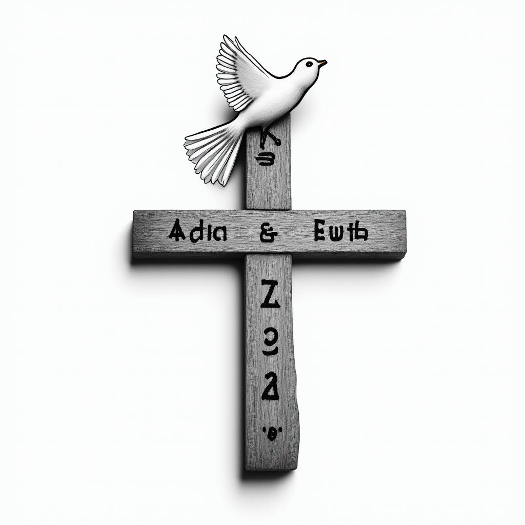 WOODEN CROSS WITH NAME "BUB" and date 03/23/1991 on one side AND "PAP" with date 11/10/1986 on other side WITH A WHITE DOVE LANDING ON top of IT and "mom" with 11/17/2017 on the dovehigly detailed tattoo - Variation 11