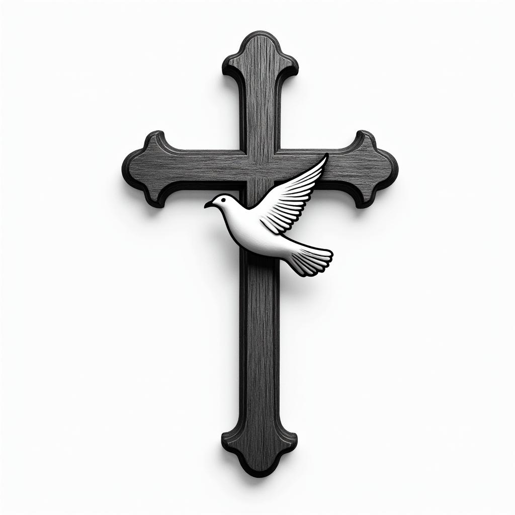 WOODEN CROSS WITH NAME "BUB" and date 03/23/1991 on one side AND "PAP" with date 11/10/1986 on other side WITH A WHITE DOVE LANDING ON top of IT and "mom" with 11/17/2017 on the dovehigly detailed tattoo - Variation 10
