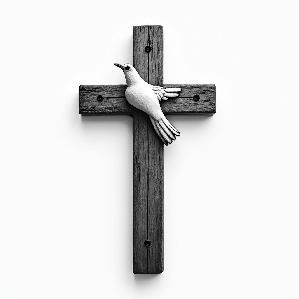 WOODEN CROSS WITH NAME "BUB" and date 03/23/1991 on one side AND "PAP" with date 11/10/1986 on other side WITH A WHITE DOVE LANDING ON top of IT and "mom" with 11/17/2017 on the dovehigly detailed tattoo - Variation 9