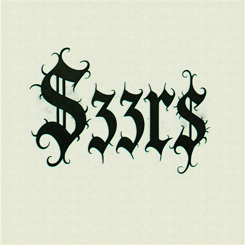 $T33L3R$text-based tattoo, gothic font ultra-realistic, perfectly placed, high-quality font design, photo-realistic shading, 8k, high quality, finely detailed typography - Variation 4