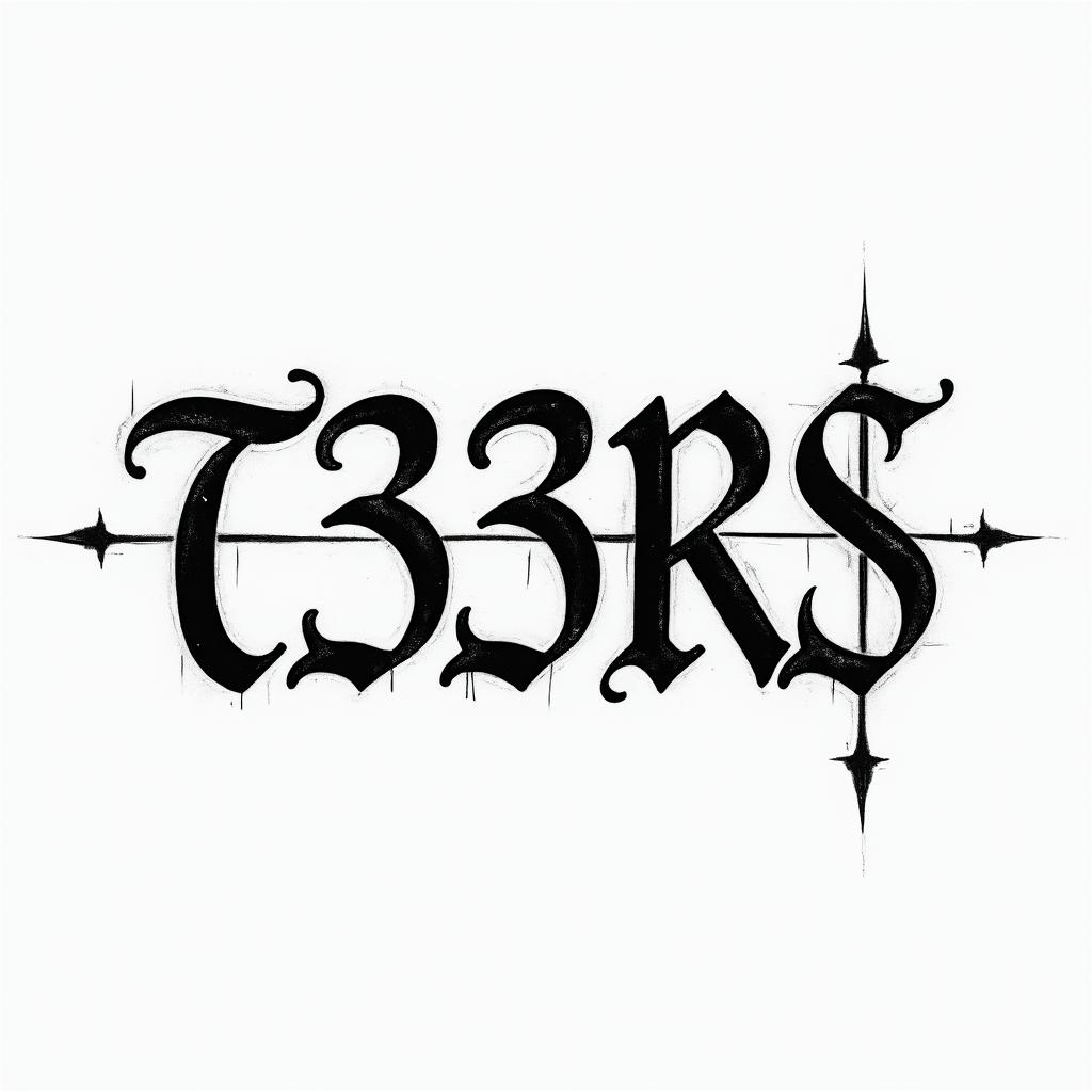 $T33L3R$text-based tattoo, gothic font ultra-realistic, perfectly placed, high-quality font design, photo-realistic shading, 8k, high quality, finely detailed typography