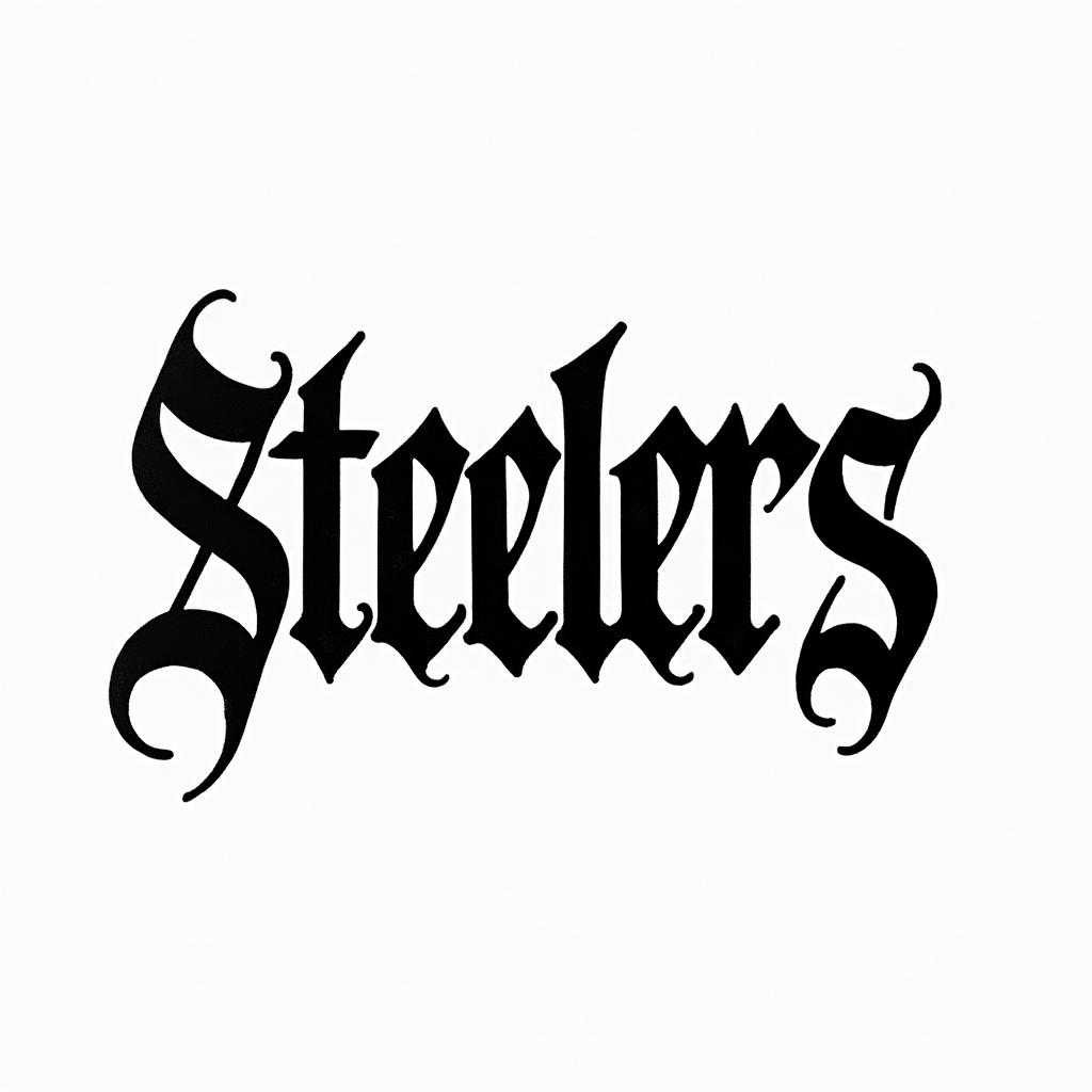 STEELERStext-based tattoo, gothic font ultra-realistic, perfectly placed, high-quality font design, photo-realistic shading, 8k, high quality, finely detailed typography - Variation 2