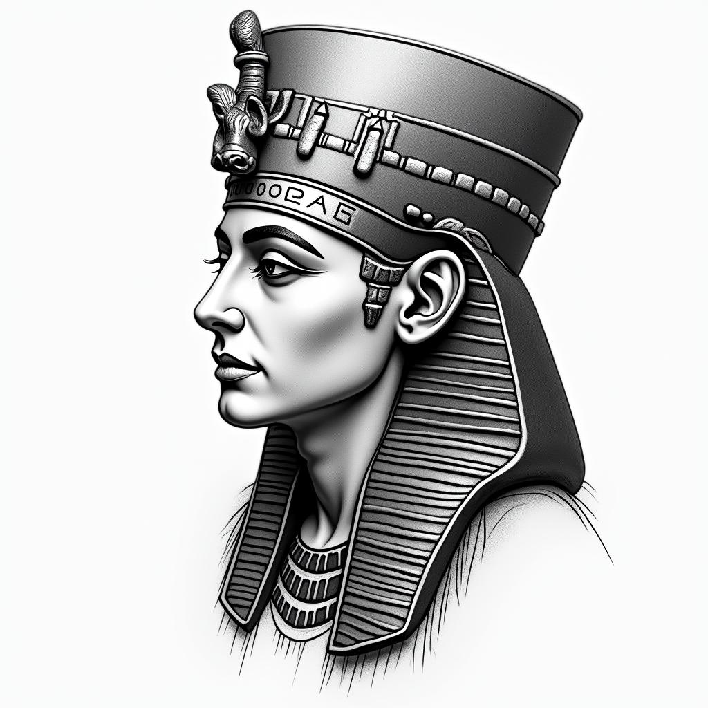 Samuele, Italian-English Pisces who lives in Tuscany.in egyptian style tattoo, bold elements of ancient egyptian culture including a portrait of an Egyptian pharaoh with detailed facial features, in hieroglyphs and symbolic imagery, eye of horus, ankh symbol, scarab beetle - Variation 3