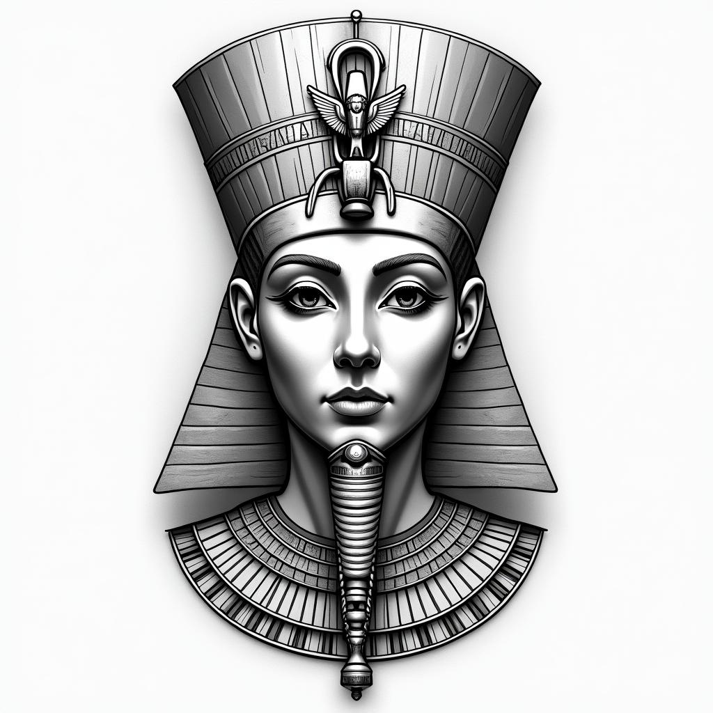 Samuele, Italian-English Pisces who lives in Tuscany.in egyptian style tattoo, bold elements of ancient egyptian culture including a portrait of an Egyptian pharaoh with detailed facial features, in hieroglyphs and symbolic imagery, eye of horus, ankh symbol, scarab beetle - Variation 4