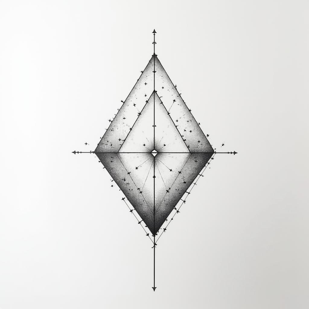 Samuele, Italian-English, Pisces sign, living in Tuscany.in minimalist style tattoo, featuring simple shapes and fine lines, with minimal shading and details, tiny triangles, creating a sense of balance and harmony - Variation 3