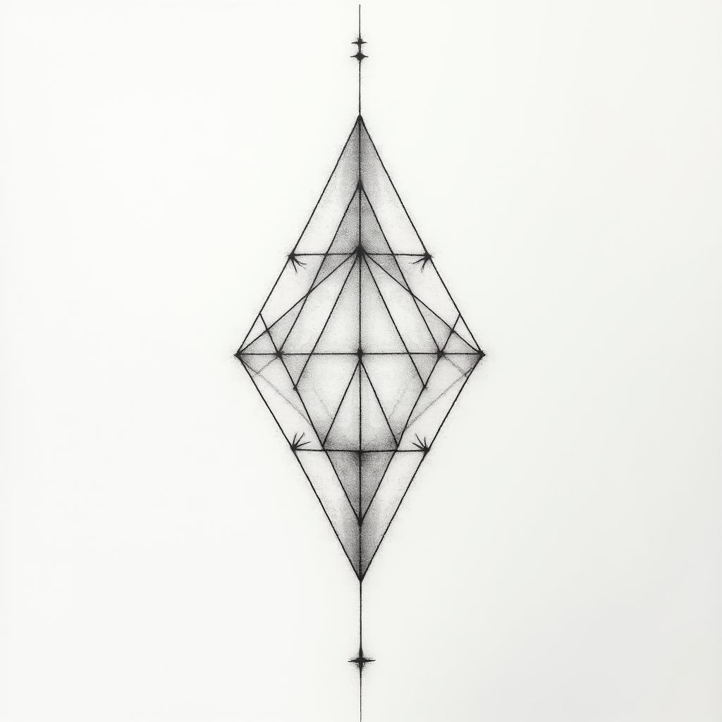 Samuele, Italian-English, Pisces sign, living in Tuscany.in minimalist style tattoo, featuring simple shapes and fine lines, with minimal shading and details, tiny triangles, creating a sense of balance and harmony