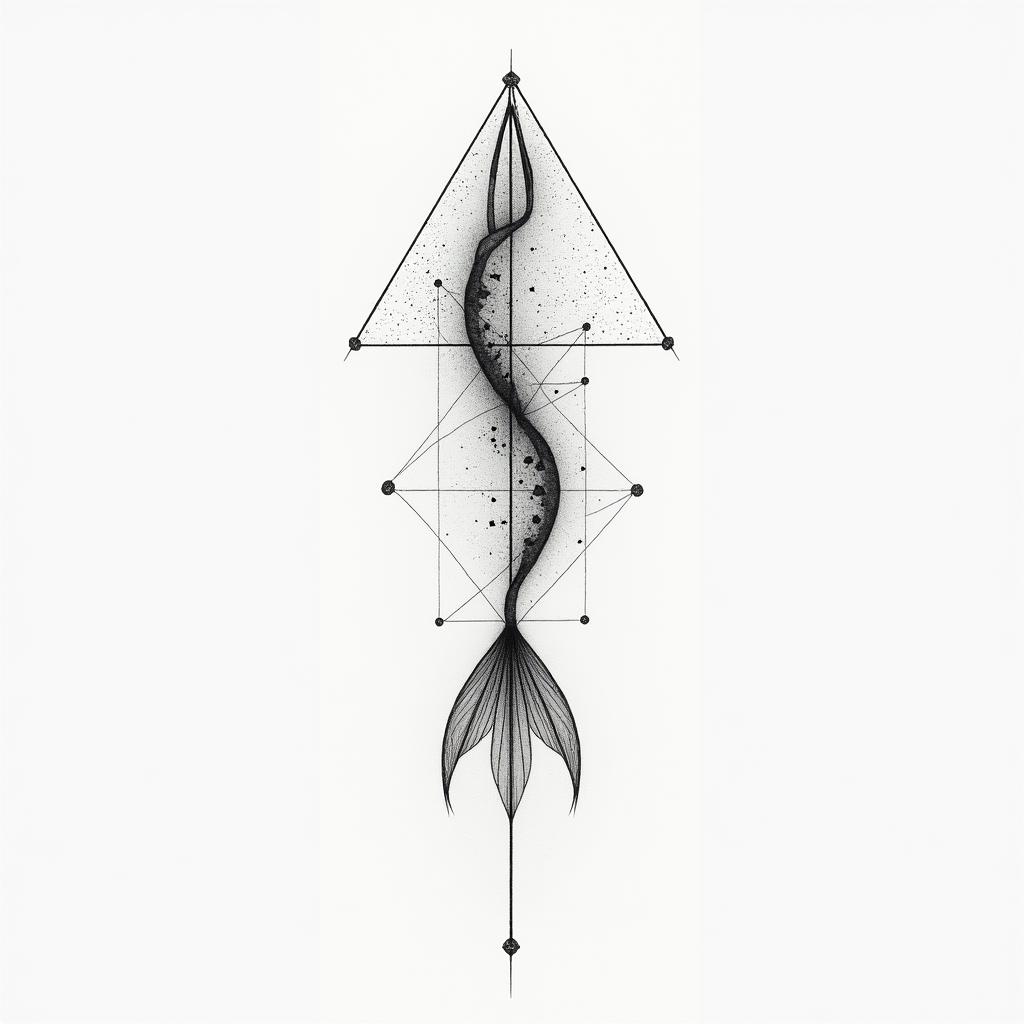 Samuele, Italian-English, Pisces sign, living in Tuscany.in minimalist style tattoo, featuring simple shapes and fine lines, with minimal shading and details, tiny triangles, creating a sense of balance and harmony - Variation 4