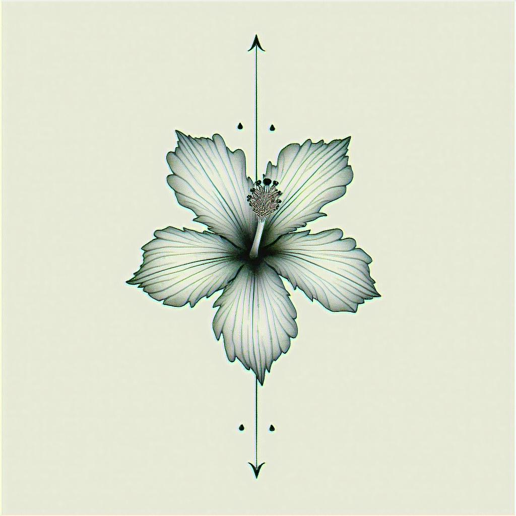 Hibiscus flowerin minimalist style tattoo, featuring simple shapes and fine lines, with minimal shading and details, tiny triangles, creating a sense of balance and harmony - Variation 4