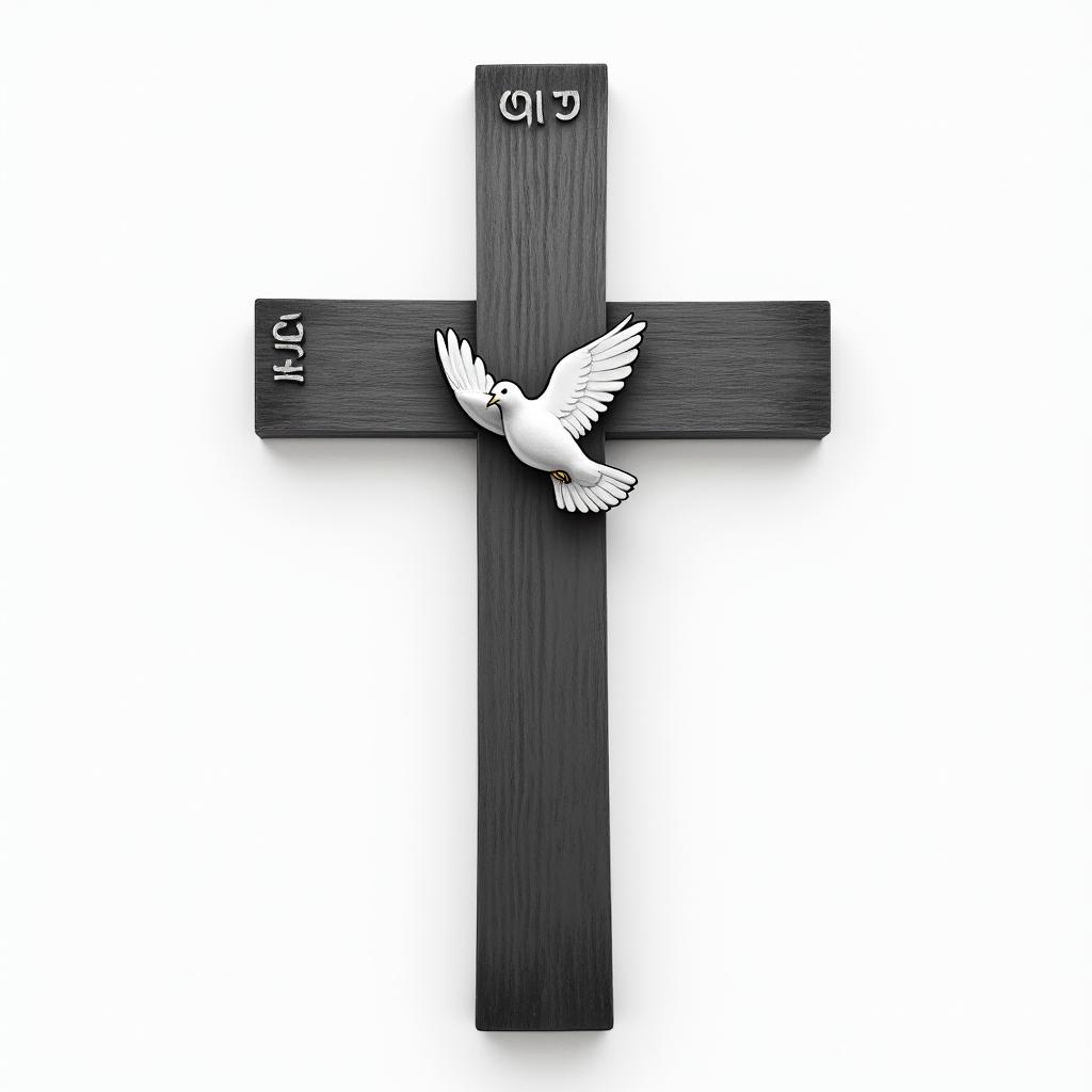 WOODEN CROSS WITH NAME "BUB" and date 03/23/1991 on one side AND "PAP" with date 11/10/1986 on other side WITH A WHITE DOVE LANDING ON top of IT and "mom" with 11/17/2017 on the dovehigly detailed tattoo - Variation 6