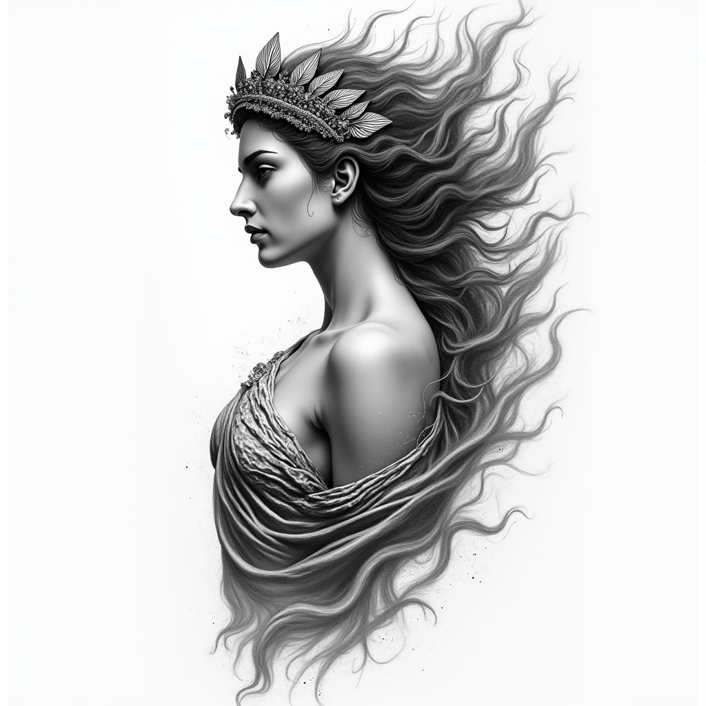 Athena, the goddess of war, firehigly detailed tattoo - Variation 16
