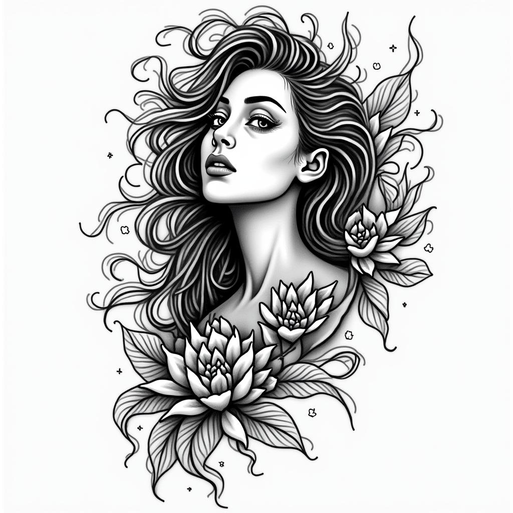 DeDe, Aries, Newberryin authentic tattoo style, incorporating traditional modifications, bold black outlines, solid color fills, featuring classic authentic elements - Variation 2
