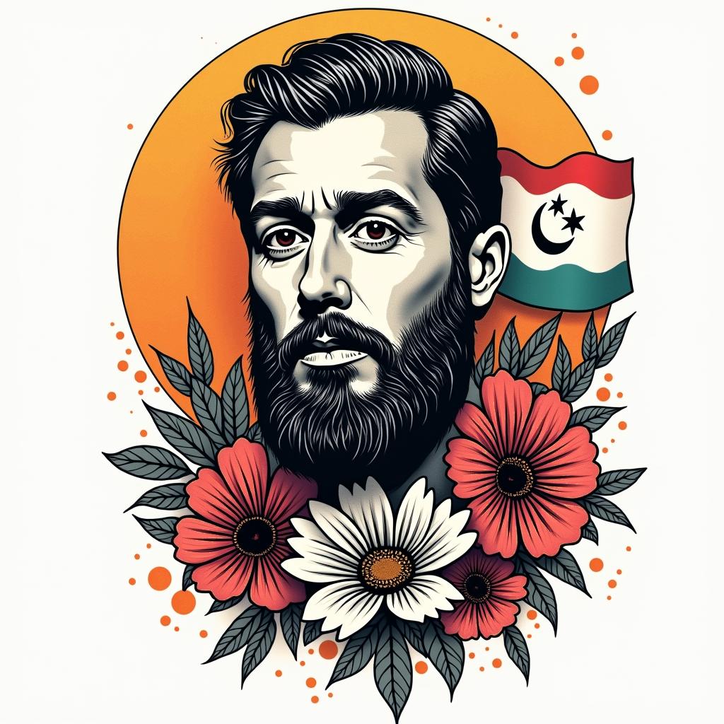 Palestinein pop art style tattoo, featuring bold and vibrant colors, exaggerated outlines, iconic imagery, inspired by comic books and speech bubbles, comic book characters, retro pop culture - Variation 4