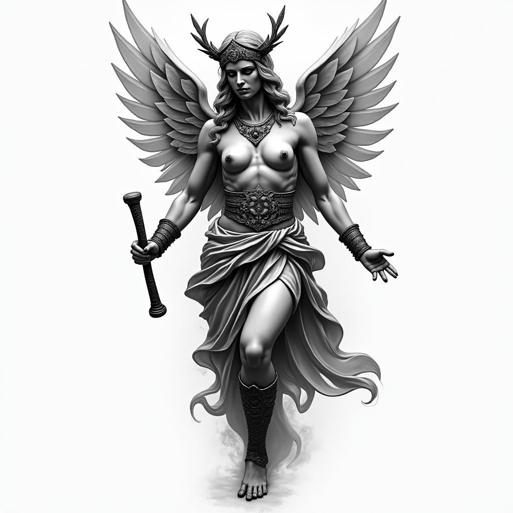 Athena, the goddess of war, firehigly detailed tattoo - Variation 15