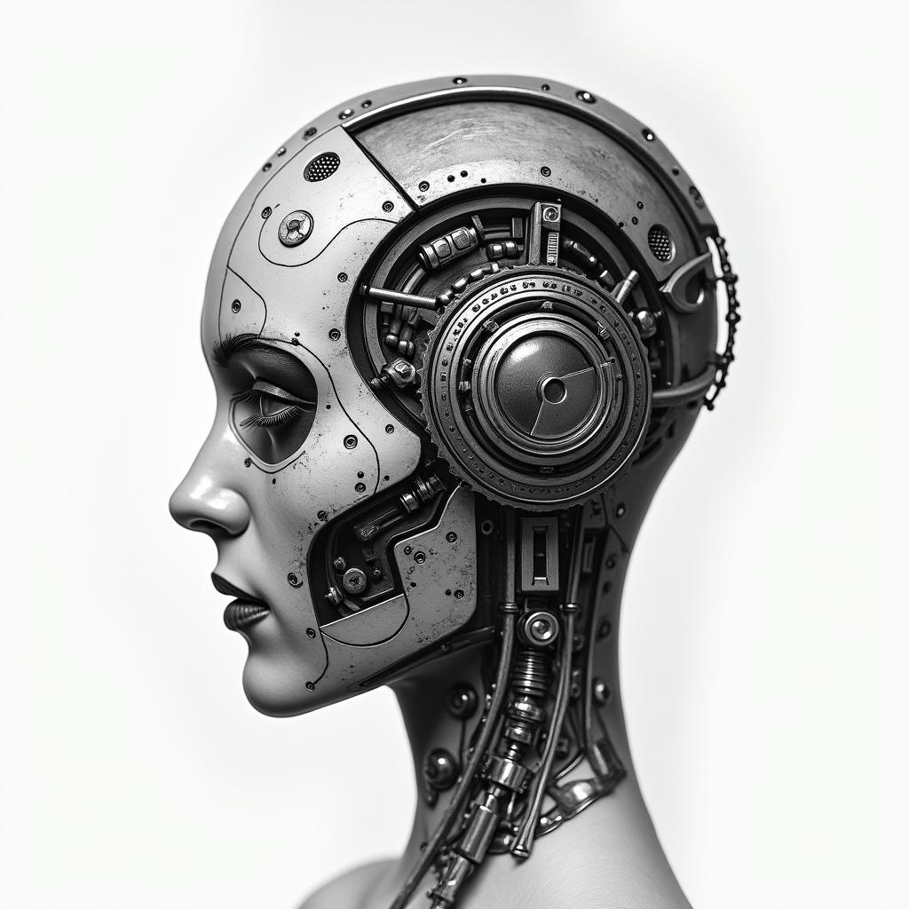 Filipino flag and great Britain flag combinationstattoo in biomechanic style, the tattoo covered by robotic elements of futuristic cyberpunk design, robotic features detail, showcasing intricate mechanical components - Variation 3