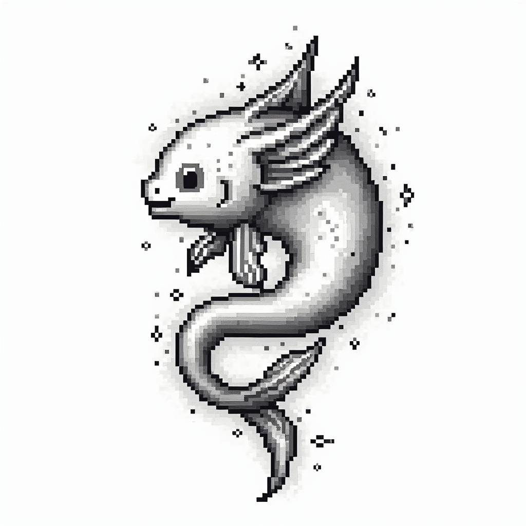 Eduardo, Piscesin 8-bit tattoo style, minimalistic pixel style tattoo, pixel art with simplified shapes and retro gaming visuals, inspired by 8-bit pixel based detailing - Variation 2