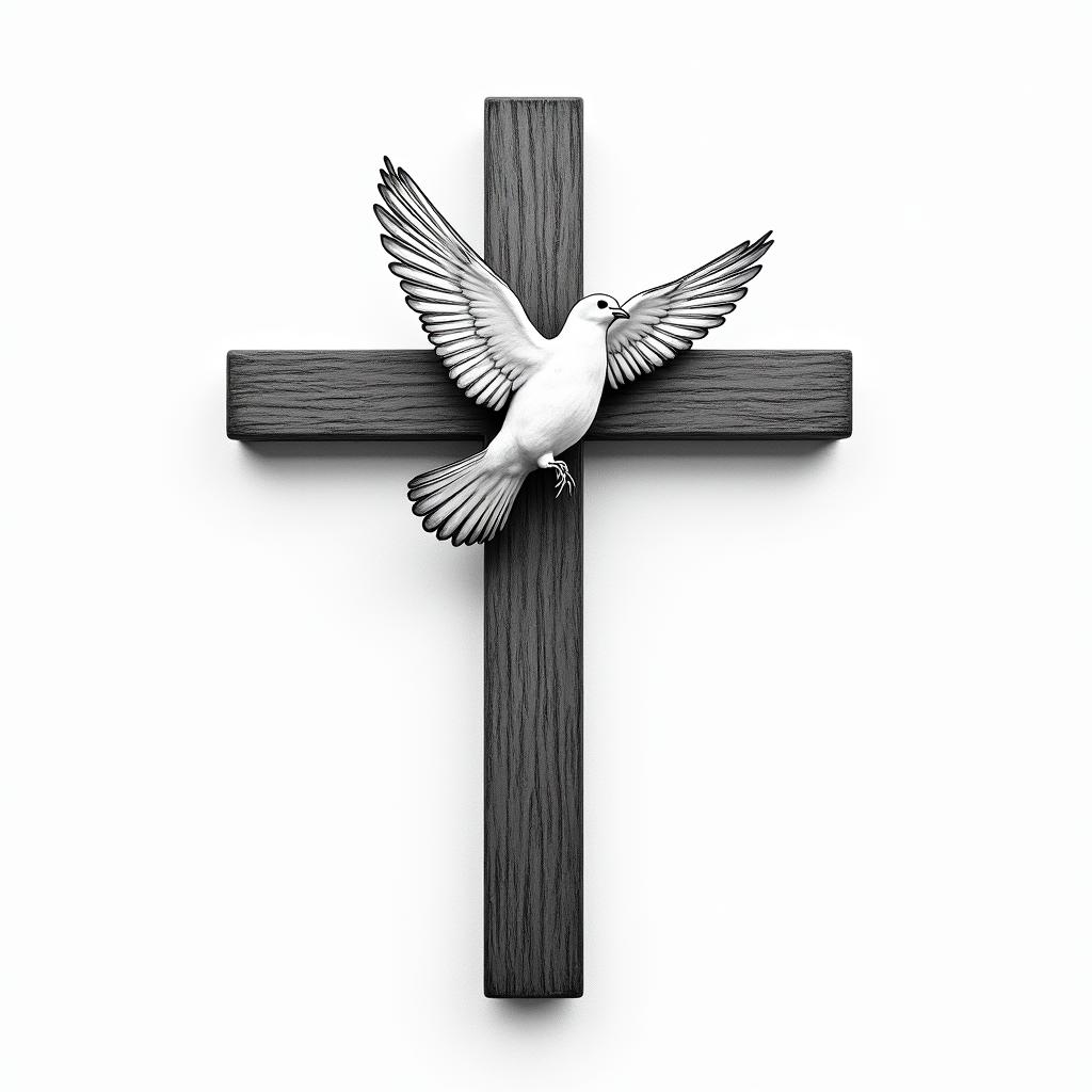 WOODEN CROSS WITH NAME "BUB" and date 03/23/1991 on one side AND "PAP" with date 11/10/1986 on other side WITH A WHITE DOVE LANDING ON top of IT and "mom" with 11/17/2017 on the dovehigly detailed tattoo - Variation 3