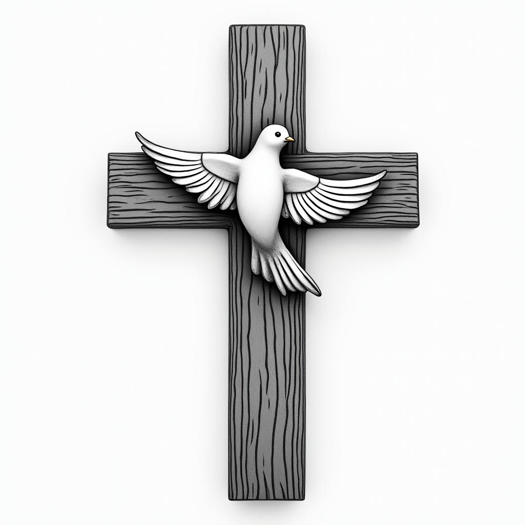 WOODEN CROSS WITH NAME "BUB" and date 03/23/1991 on one side AND "PAP" with date 11/10/1986 on other side WITH A WHITE DOVE LANDING ON top of IT and "mom" with 11/17/2017 on the dovehigly detailed tattoo - Variation 2