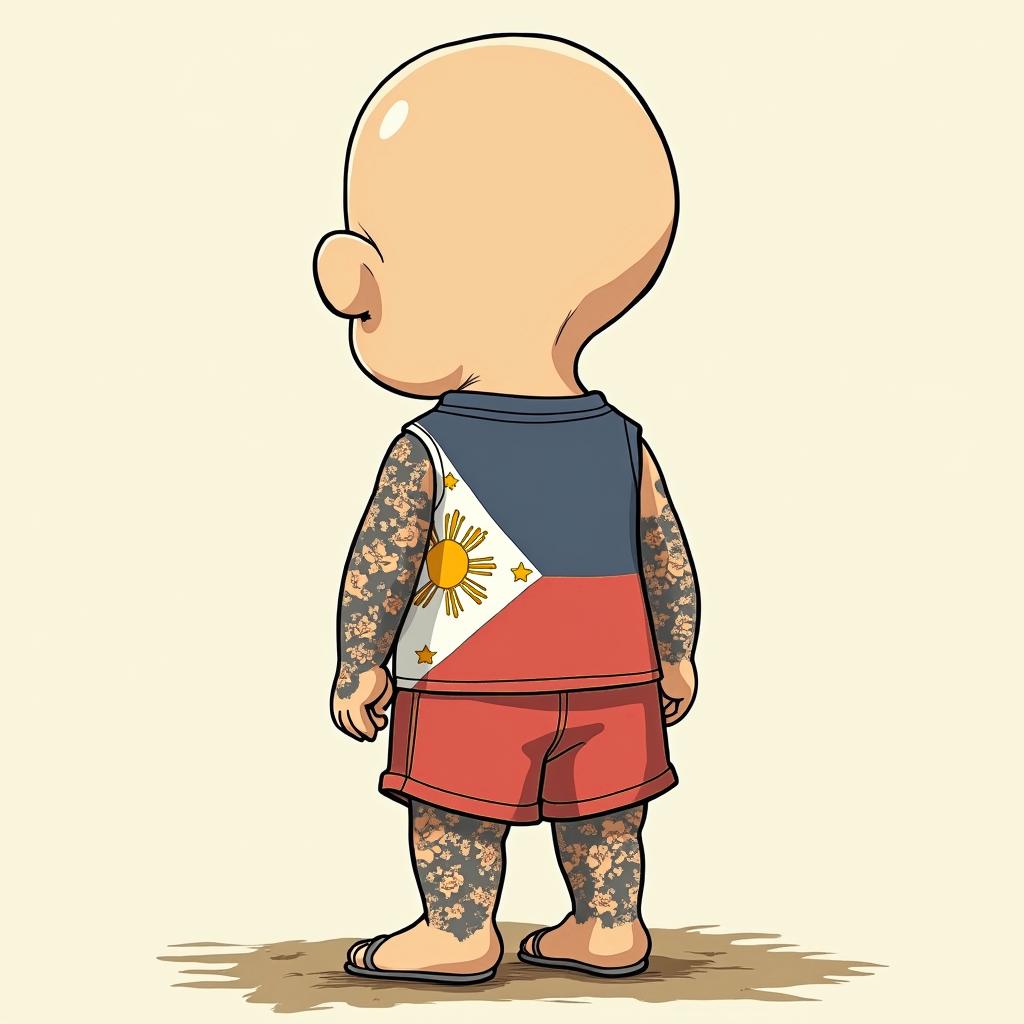 Filipino flag and great Britain flag combinationsGhibli, Studio Ghibli aesthetic, hand-drawn anime style, retro nostalgic atmosphere, retro soft pastel color palette with earthy tones, retro Japanese cinematic shot, yellow tint effect, bald character, smooth surface, anime shadow 90's anime style - Variation 4