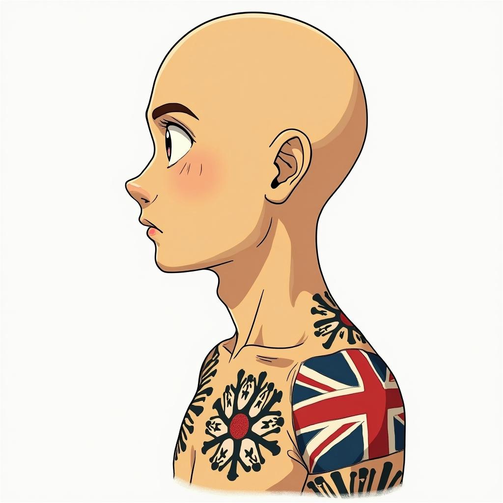 Filipino flag and great Britain flag combinationsGhibli, Studio Ghibli aesthetic, hand-drawn anime style, retro nostalgic atmosphere, retro soft pastel color palette with earthy tones, retro Japanese cinematic shot, yellow tint effect, bald character, smooth surface, anime shadow 90's anime style - Variation 2