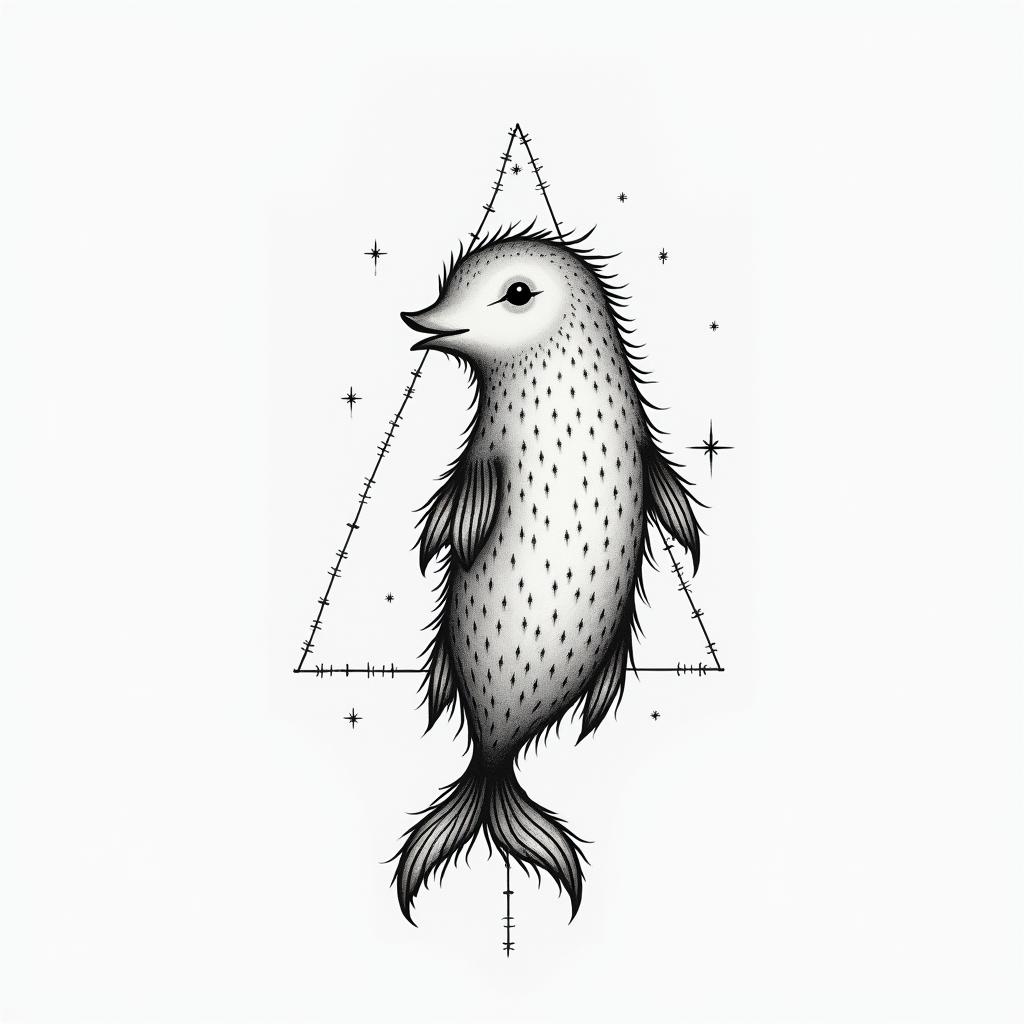 Samuele, half Italian and half English, who loves large animals and is a Pisces, lives in Italy.in minimalist style tattoo, featuring simple shapes and fine lines, with minimal shading and details, tiny triangles, creating a sense of balance and harmony - Variation 4