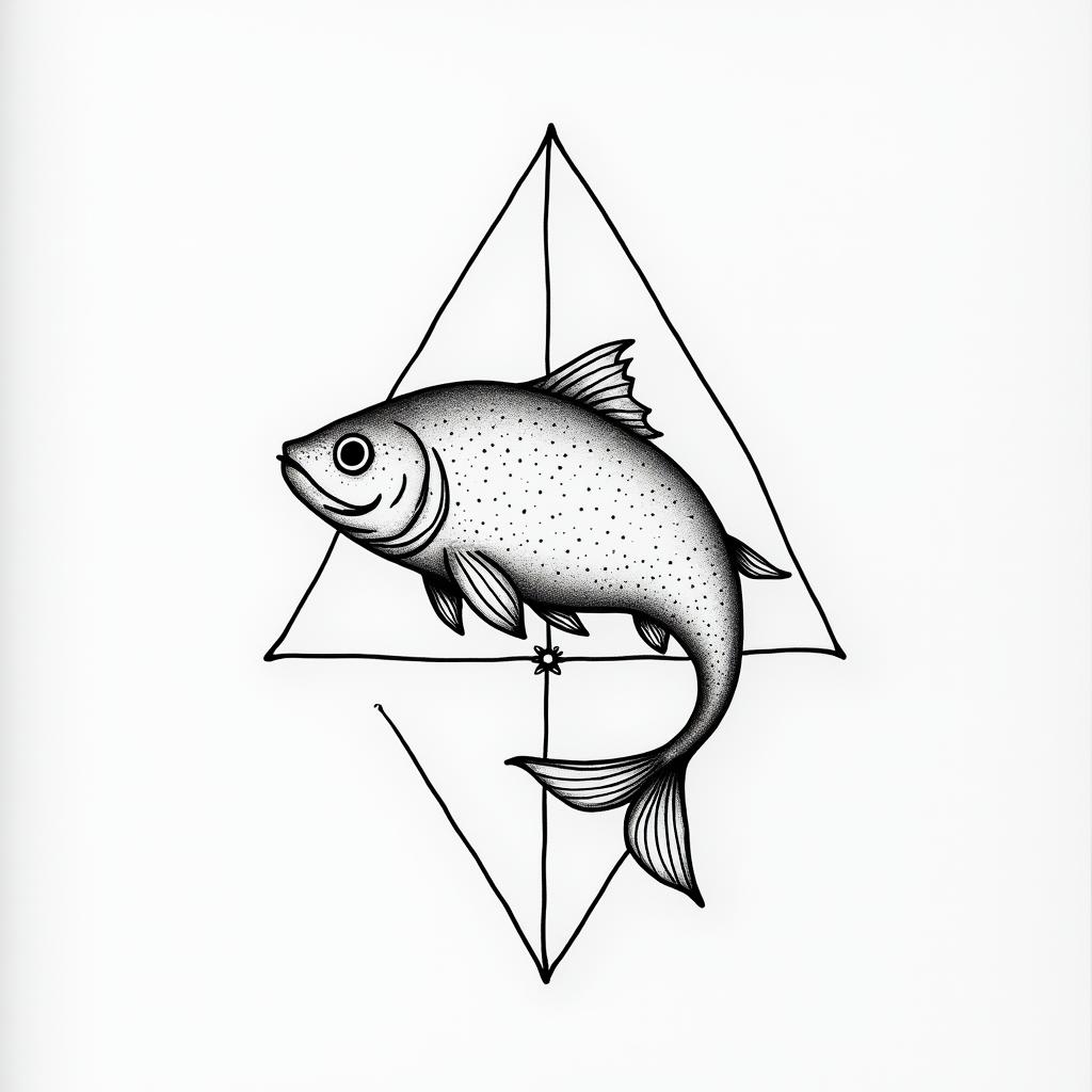 Samuele, half Italian and half English, who loves large animals and is a Pisces, lives in Italy.in minimalist style tattoo, featuring simple shapes and fine lines, with minimal shading and details, tiny triangles, creating a sense of balance and harmony - Variation 2