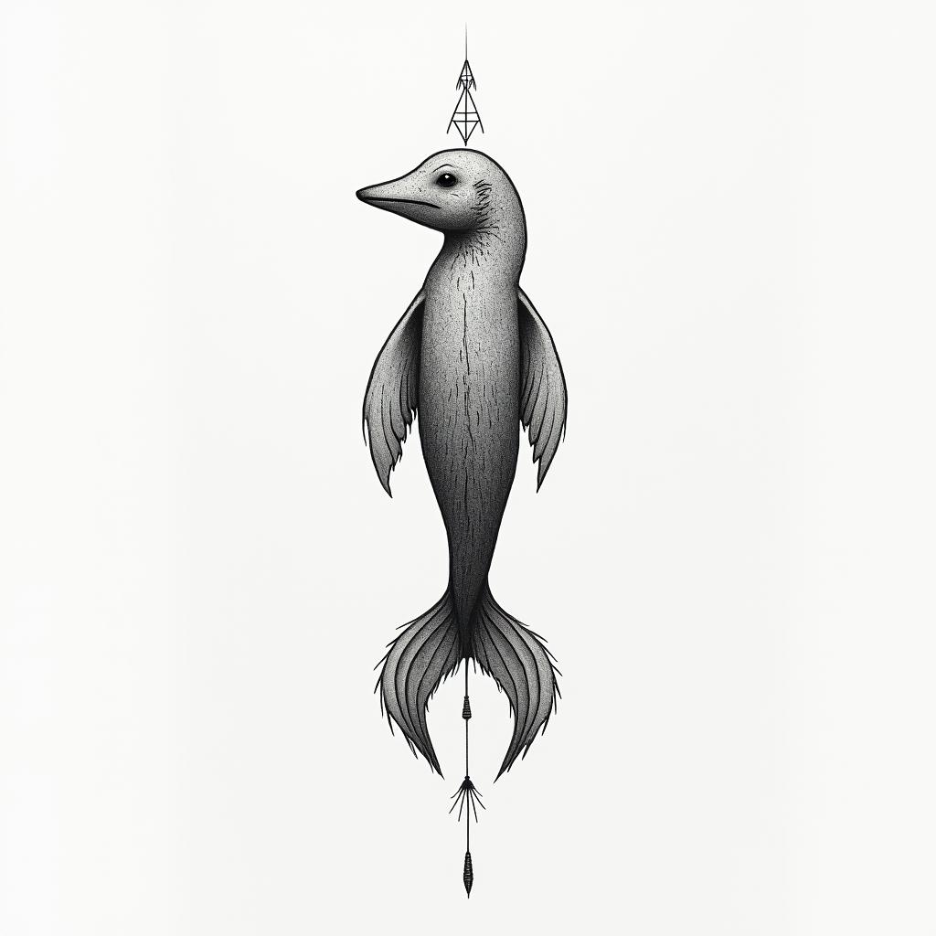 Samuele, half Italian and half English, who loves large animals and is a Pisces, lives in Italy.in minimalist style tattoo, featuring simple shapes and fine lines, with minimal shading and details, tiny triangles, creating a sense of balance and harmony
