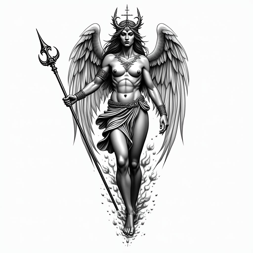 Athena, the goddess of war, firetext-based tattoo, gothic font ultra-realistic, perfectly placed, high-quality font design, photo-realistic shading, 8k, high quality, finely detailed typography