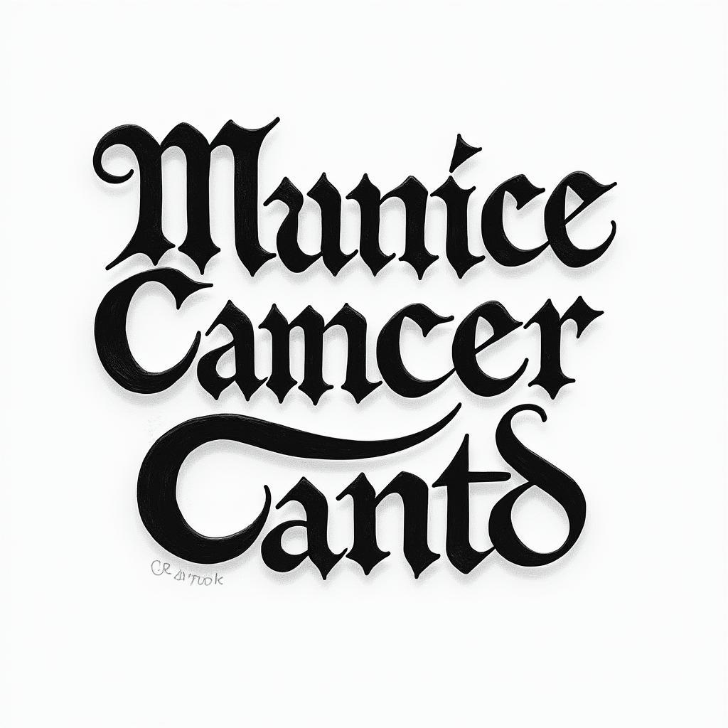 Maurice,cancer,New Yorktext-based tattoo, gothic font ultra-realistic, perfectly placed, high-quality font design, photo-realistic shading, 8k, high quality, finely detailed typography - Variation 1