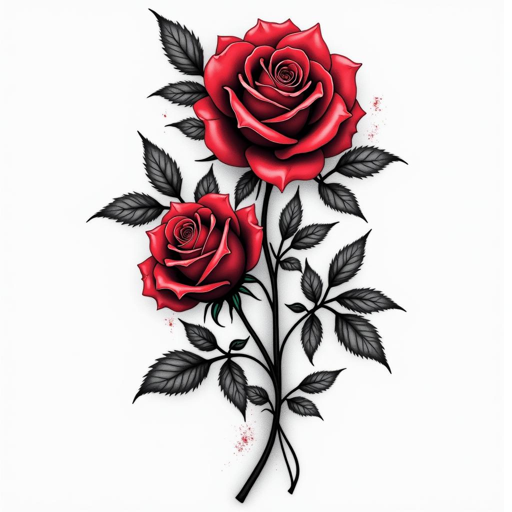 A tattoo design featuring a powerful representation of roses, symbolizing nobility and strength, intertwined with elements depicting the struggle between depression and anxiety. Incorporate the phrase "Se necesita mucha locura para soportar tanta realidad" in an elegant font. The roses should be in a meaningful color, perhaps deep red, to evoke emotions of love and resilience, encapsulating the journey through grief and personal strength.higly detailed tattoo - Variation 1