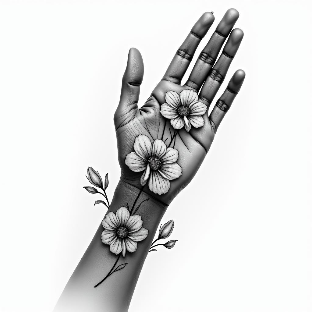 Flowers, beautiful, hand, forehandhigly detailed tattoo - Variation 5