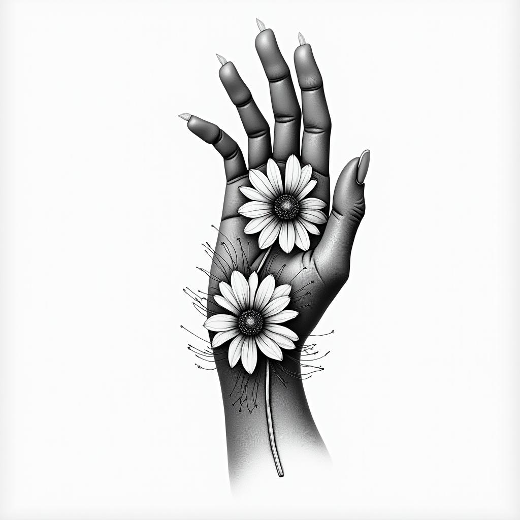 Flowers, beautiful, hand, forehandhigly detailed tattoo - Variation 6